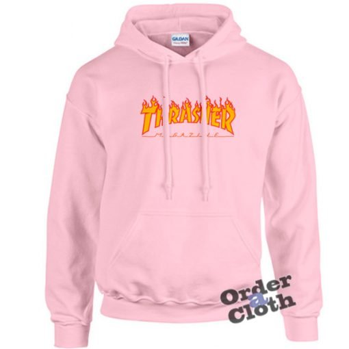 Pink thrasher flame hoodie