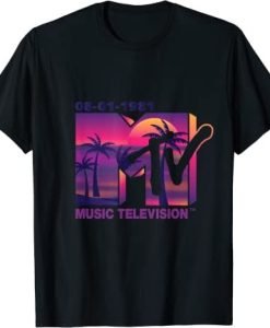 1981 MTV Logo with purple Palms in the Sunset T-Shirt