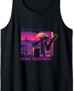 1981 MTV Logo with purple Palms in the Sunset Tank Top